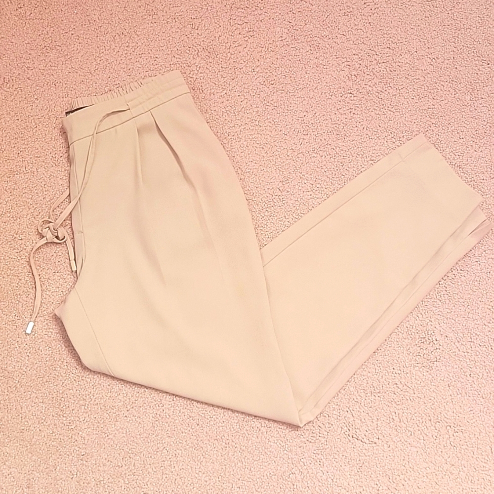 Zara Women's Light Beige Drawstring Tapered Pants